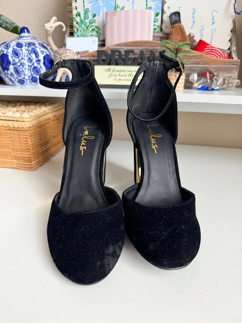 Lulus Laura Black Velvet Ankle Strap Heels